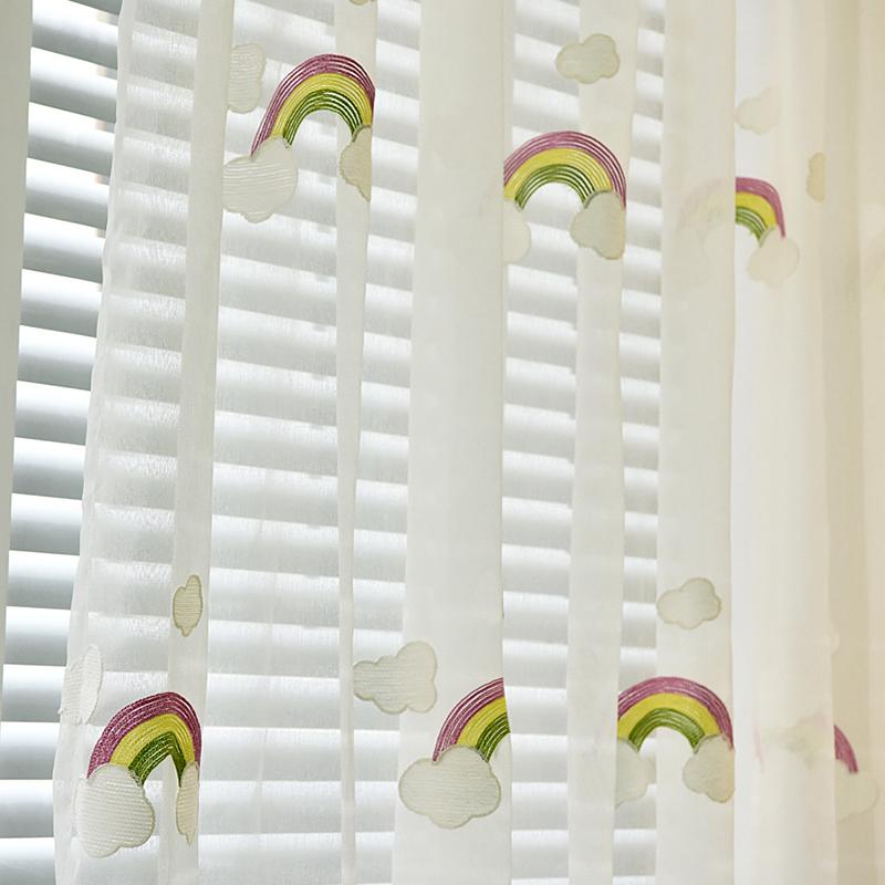 

Window Screen Embroidered Rainbow Curtain Yarn For Bedroom Living Room Tulle Sheer Kids Voile Curtains Rideau Enfant, White