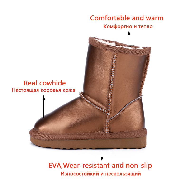 

MBR FORCE Children Snow Boots 100% Genuine Leather Ankle Boots Warm Waterproof Winter Boots Boys Girls Shoes LJ200911, Black;grey