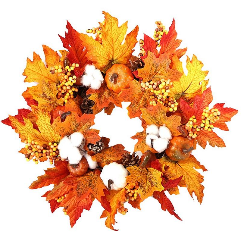

Pumpkin Pine Cone Kapok Front Door Autumn Harvest Decoration Indoor and Outdoor (Warm Light, Multi