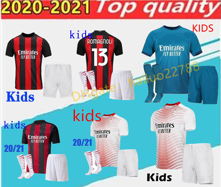 

2020/2021 kids kit 2021 AC Milan soccer jersey 2020/21 IBRAHIMOVIC PAQUETA BENNACER REBIC Kids kit maglia da calcio CALHANOGLU football shi, Wine red