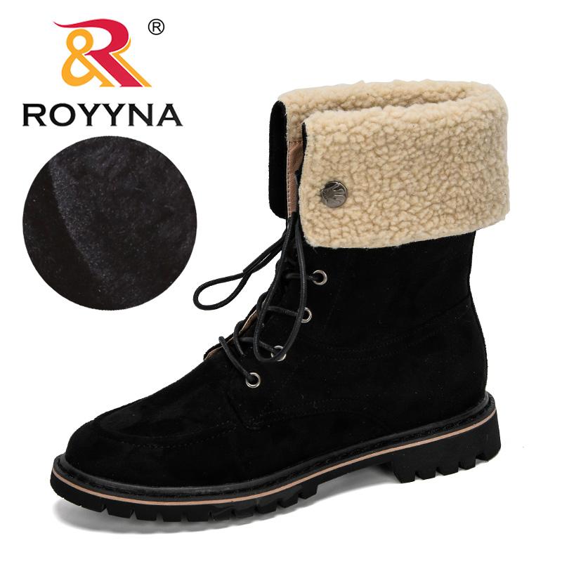 

ROYYNA 2020 New Designer Fashion Women Boots Winter Motorcycle Platform Boots Ladies Flock Feminimo Shoes Comfy, Black