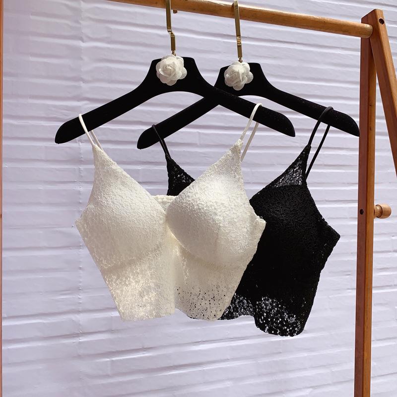 

Summer Underwear Camisole Tops Sexy V-Neck Lace Tops Women Lace Hollow Intimates Crop Top, Black