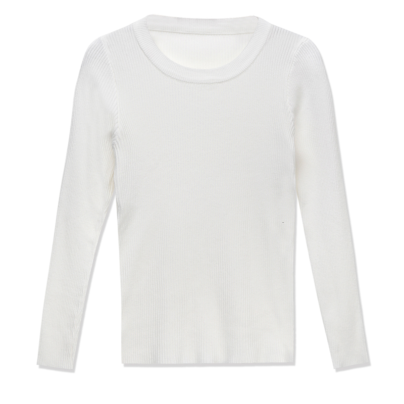 

2021 New Knitted O-neck Sweater Pullovers Spring Autumn Basic Women Sweaters Pullover Slim Fit Black Cheap Top Mura, White