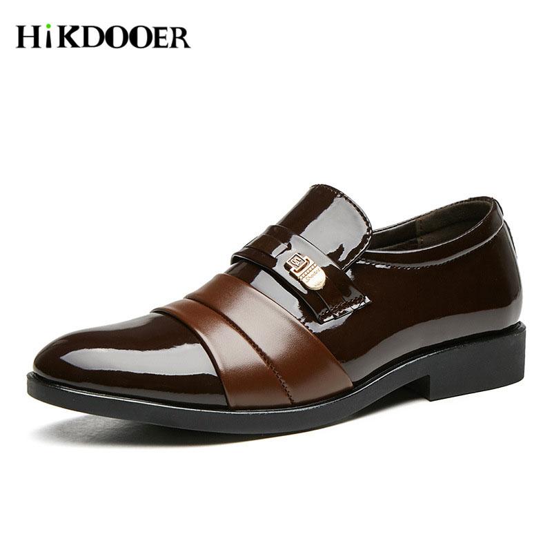 

New Arrival Men Fashion Office Formal Shoes Slip-on Leather Pointed Toe Flat Shoes 38-48 Size Men Dress Wedding