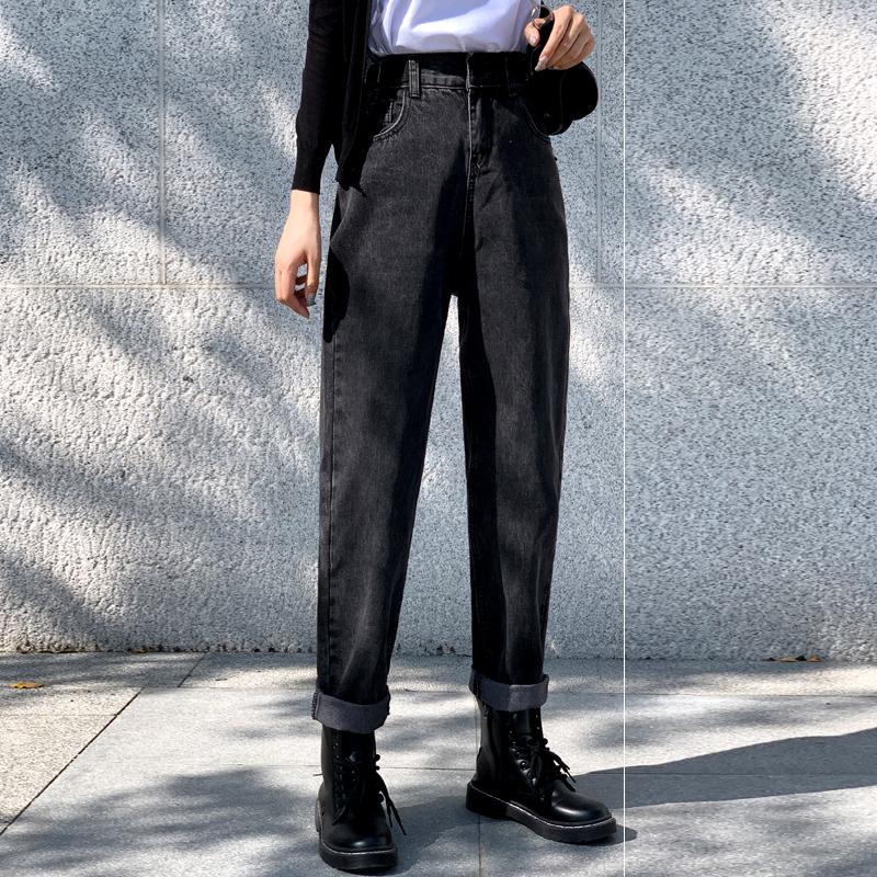 

velvet high waist jeans women fat mm sister loose show thin of new fund of 2021 autumn winters is straight leg pants, See chart