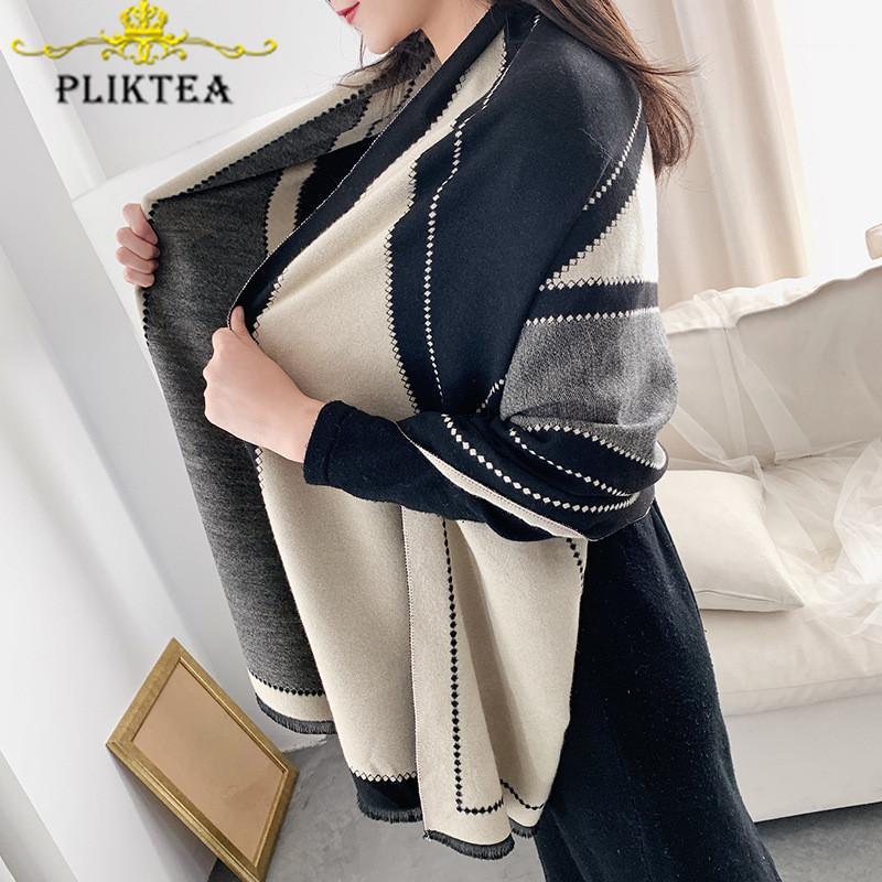 

Gray Black Patchwork Winter Faux Cashmere Women's Shawl Fashion Female Tippet Scarf Wrap Warm 2020 Wool Ladies Scarf1