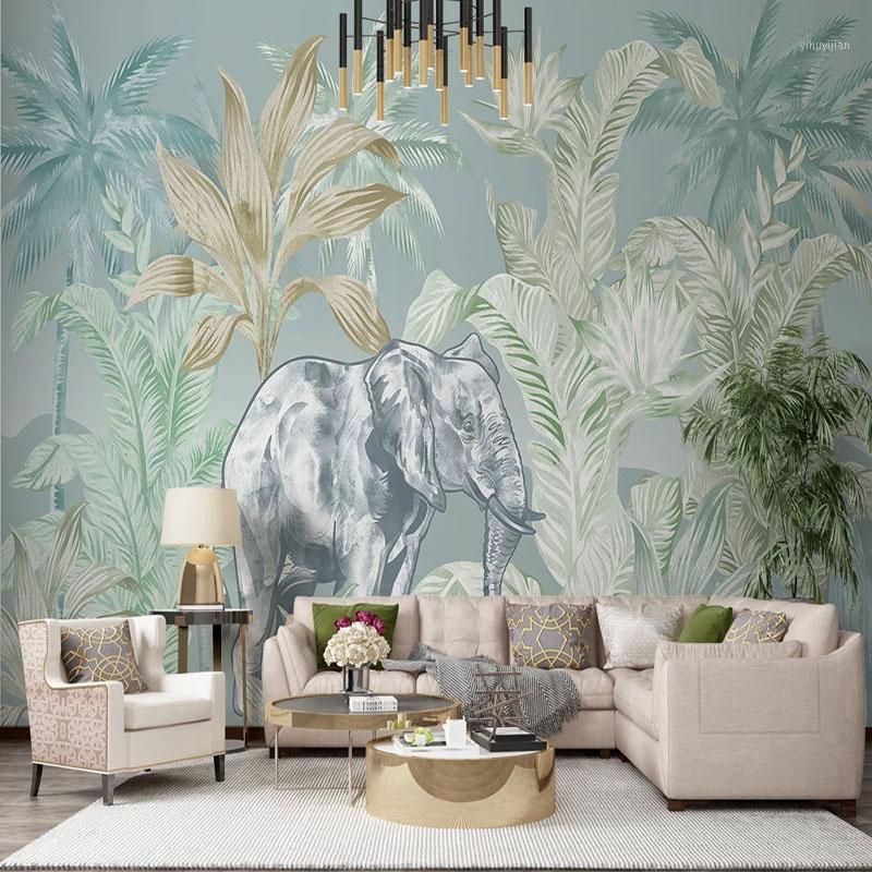 

Custom Self-Adhesive Wallpaper 3D Forest Tropical Plant Murals Living Room Bedroom Background Wall Painting Papel De Parede 3 D1, As pic