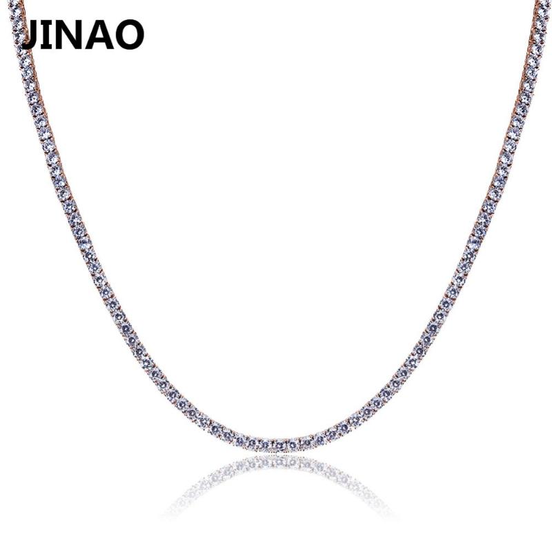 

JINAO Gold/Silver/Rosegold Color Iced Out Chain Hip Hop Copper Micro Pave CZ Stone2.5-10mm Tennis Chain Necklace