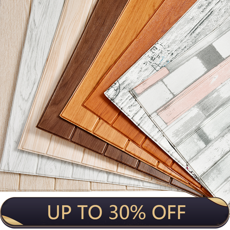 

10pcs 3D Wooden Wall Sticker Home Decor PE Foam Waterproof Self Adhesive Wallpaper for Living Room Bedroom Wall Stickers
