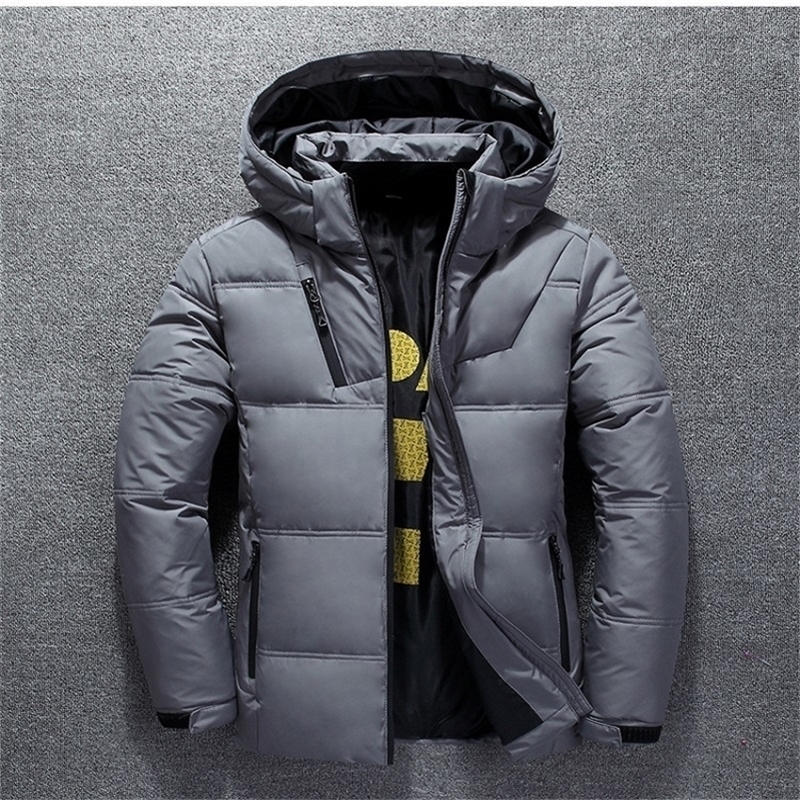 

Duck Down Jacket Men Thicken Hooded Long Sleeve Down Zipper Pocket Coat Warm Feather Men Winter Down Jacket Casual Outwear 4XL 201114, Gray
