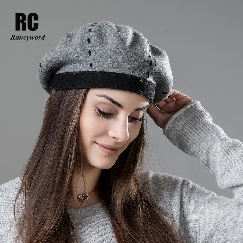 

Rancyword] Womens Beret Wool Hat High Quality 2020 New Hat Berets For Girls Casual Warm Women Winter Hats Beanies RC2043, Blue;gray