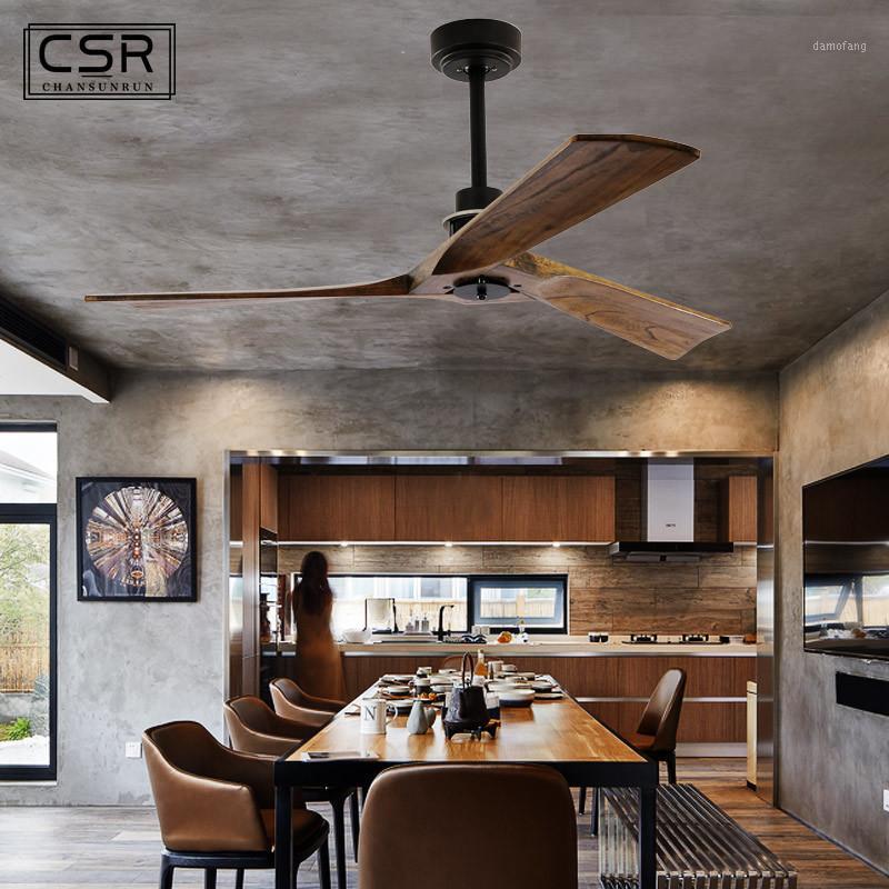

Industrial Solid Wood Ceiling Fan American Style Dining Room Living Room Hotel Loft Clubhouse Silent No Light Ceiling Fan1