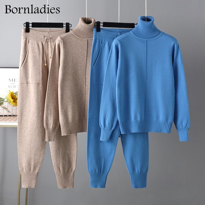 

Women's Two Piece Pants Bornladies Women Loose Sweater Sets Knitted Tracksuits Winter Turtleneck + Harem Pant 2 Warm Set Outfits, White
