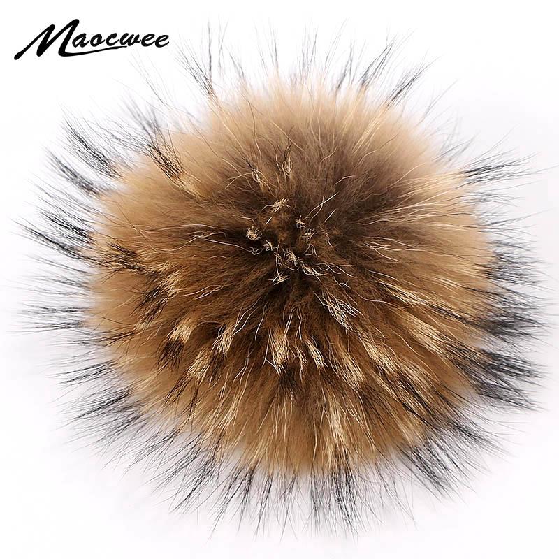

Beanies DIY Pompon Real Raccoon Fur Pom Poms Balls For Hat Cap Beanie Decorate Snap Fastener Big 15cm Pompom Natural Animal Hairball