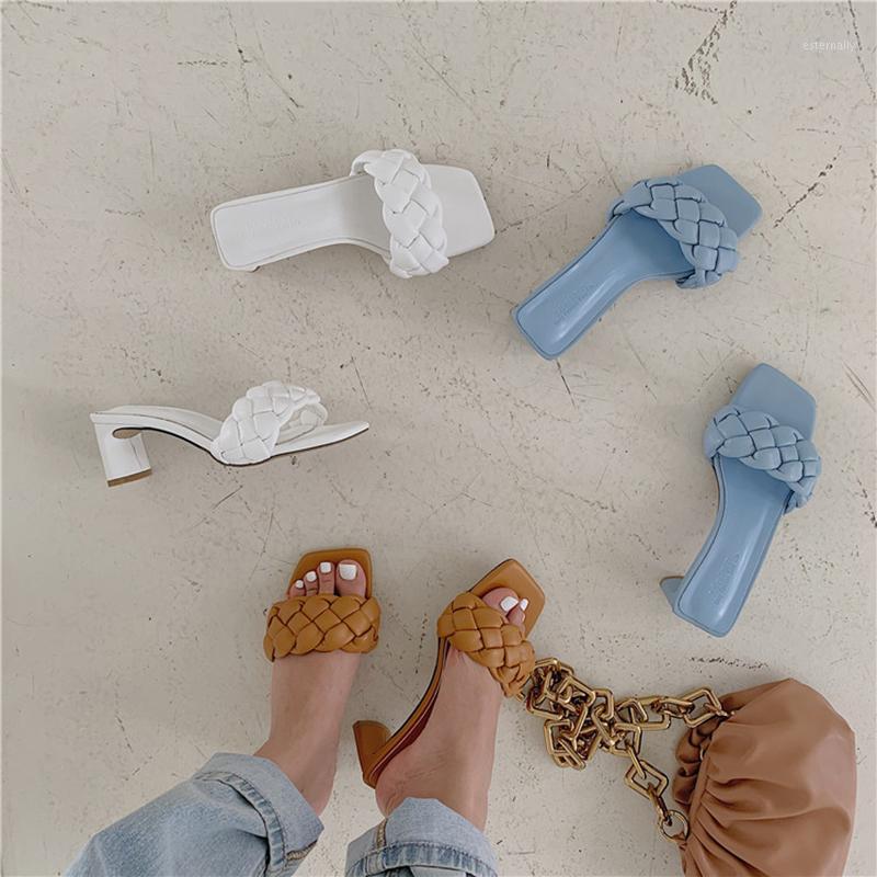 

Women Slippers Ladies Pumps Open Toe Weave Design Slippers Slides Summer Party Sandals Women Slides Size 35-391, Blue
