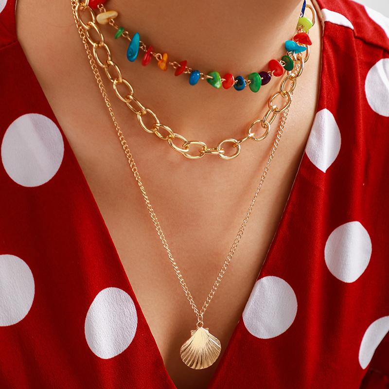 

HuaTang Bohemian Shell Choker Pendant Necklace Women Stone Gold Color Multi-layer Chain Necklaces Fashion Jewelry Collares 8112