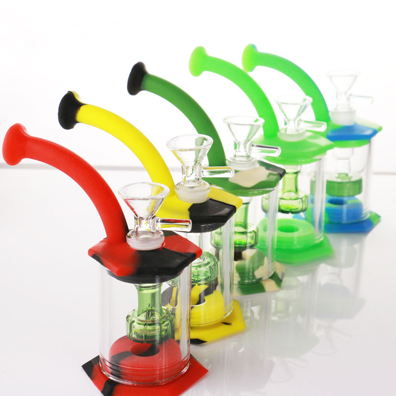 

hookahs Silicone Bong Glass Shower Head percolator Easy clean 5.9inches Dab Rigs with 4mm quartz banger pipe mini bongs