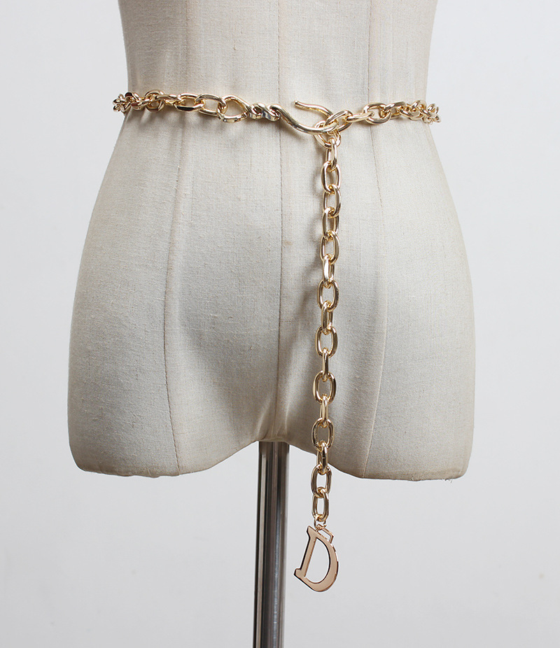 Trendy magazine style waist letter D alloy waist chain imitation copper waist metal chain belt thin-image-645268736