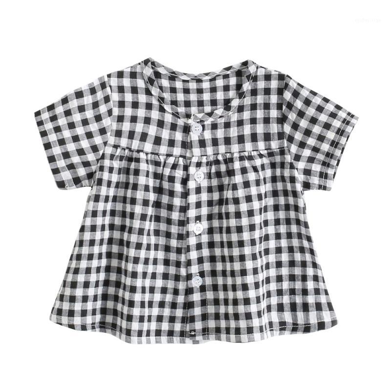 

Cotton Summer Infant Baby Girl Newborn Cotton Plaid Outfit Set Girls Button Top+Shorts1, Black