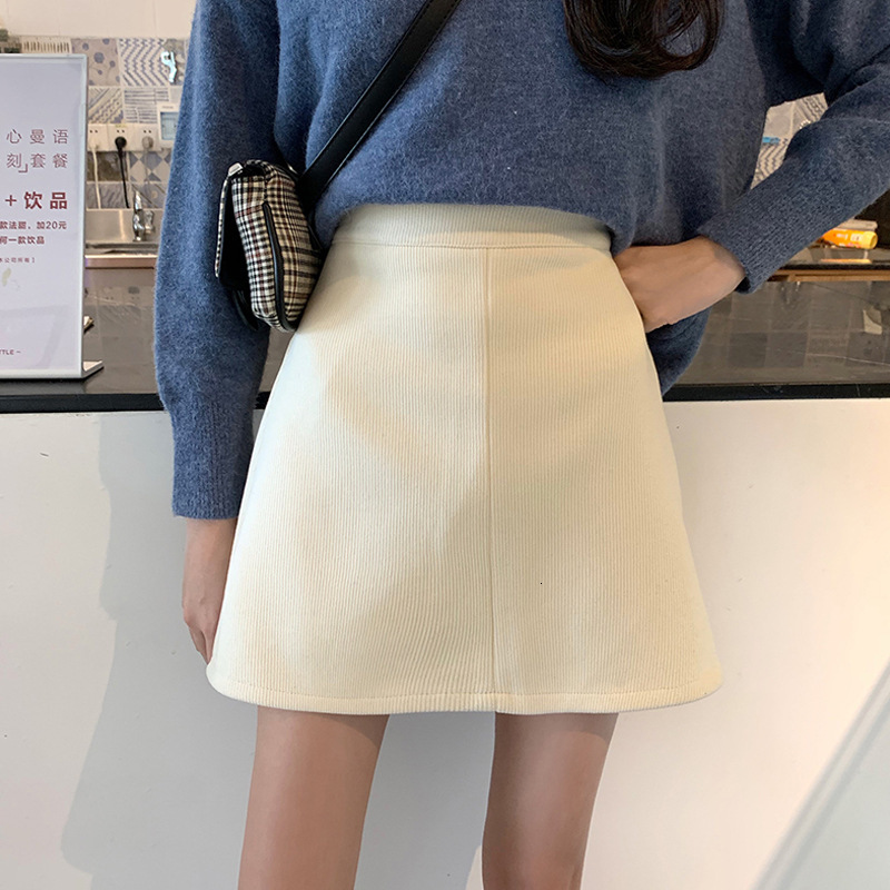 

2021 New Women Casual Sweet Mini Womens Slim High Waist Skirts Warm Solid Autumn Winter Corduroy a Line Skirt Fdgj, Black skirt