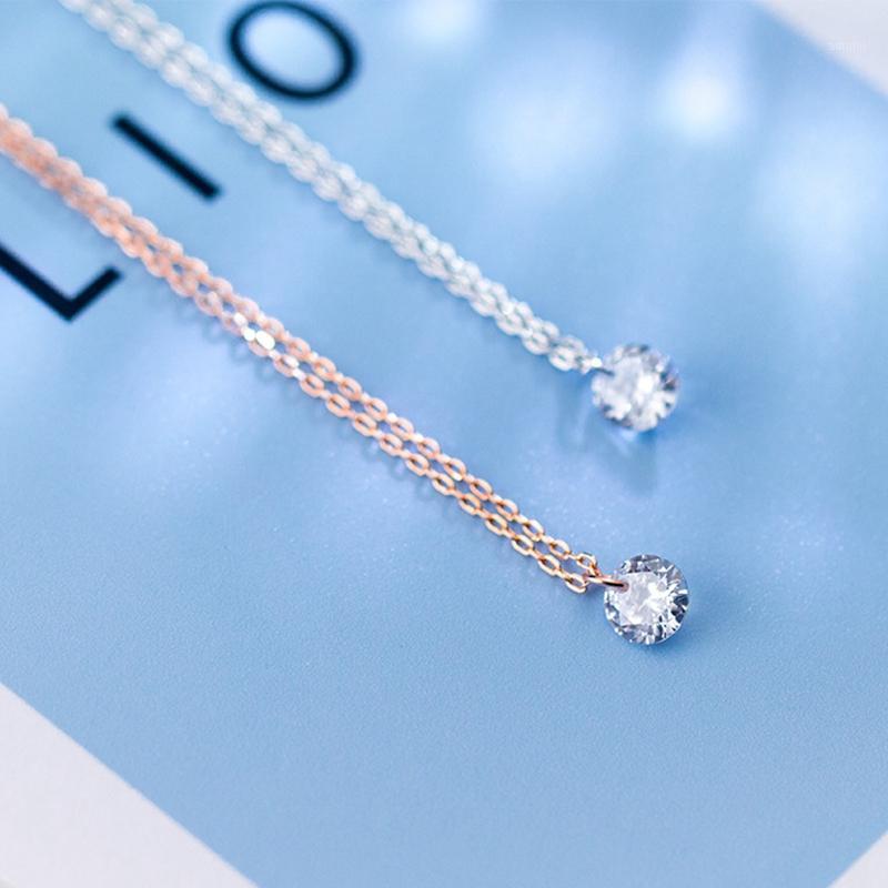 

Original 925 Sterling Silver Pendant Necklace for Women Clear Single Crystal Zircon Simple Short Clavicle Chain Fine Jewelry1
