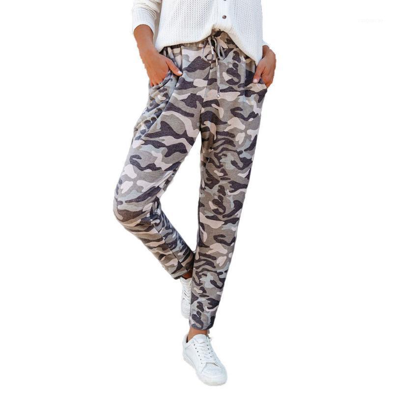 

New Camouflage Printed Joggers Pants Women Lace Up Elastic Waist Long Trousers with Pockets Running Fitness Casual Sportswears1, Red