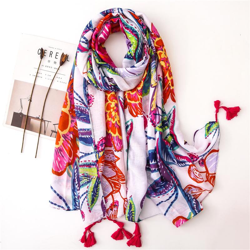 

Ladies Spain Fashion Loverly Floral Tassel Viscose Shawl Scarf Women High Quality Wrap Stole Bufanda Muslim Hijab Snood