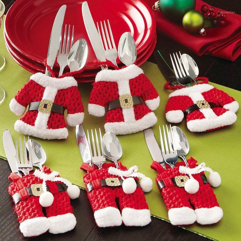 

6Pcs Christmas Decorations Santa Claus Silverware Holders Pockets Dinner Decor High Quality1