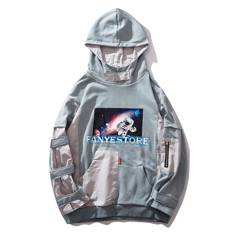 

Mens Hoodie Sweatshirt Hip Hop Space astronaut Printing Fleece Hooded Japanese Hoodie Streetwear Autumn Cotton Hooded, Black