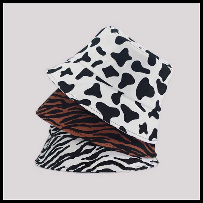 

Fisherman Cap Cow Pattern Summer Thin Zebra Pattern Sunshade Bucket Cap