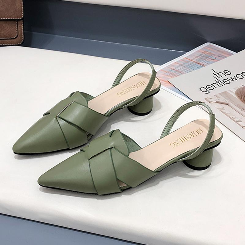 

2021 new small cross shoes with pointed high-heeled shoes in the documentary female thick with baotou sandals, See chart