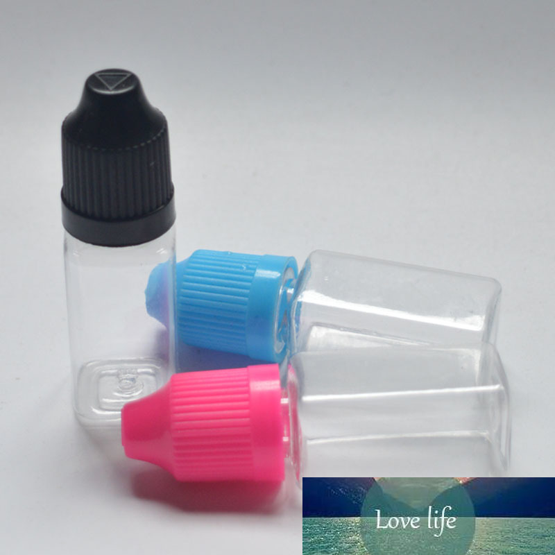 

100pcs Clear Square Bottle Empty 10ml Hard Plastic Dropper Bottles With Childproof Cap E Liquid Needle PET Vial