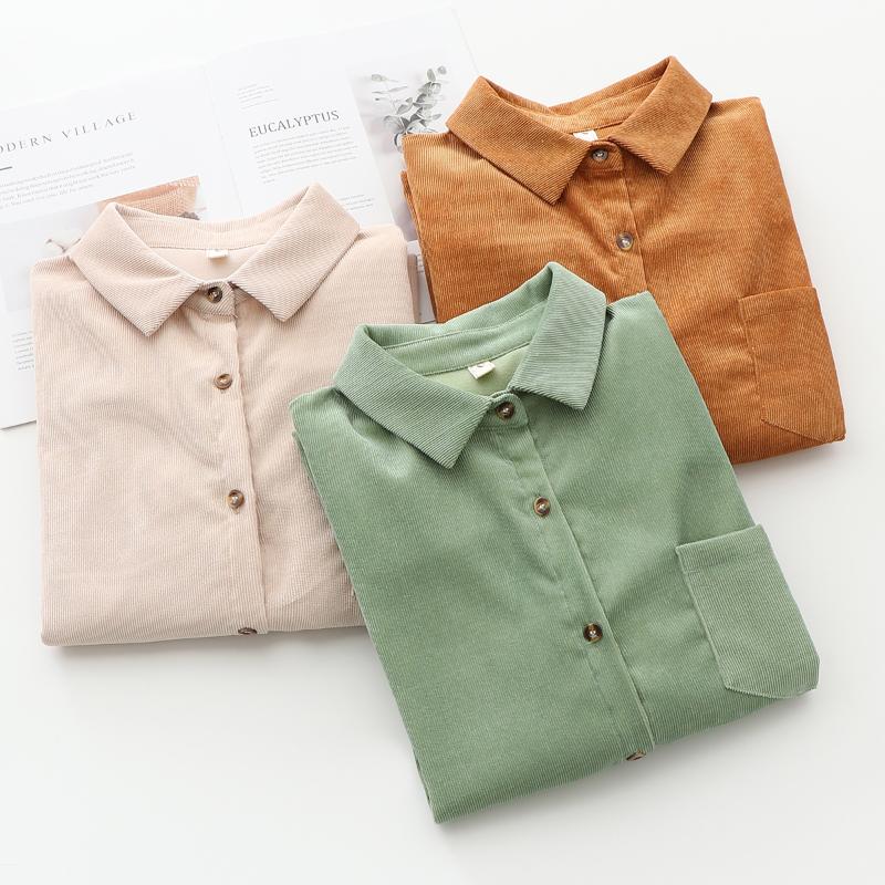 

Women' Corduroy Shirt Autumn New Arrivals Simple Ladies Long Sleeve Loose Design Blouses and Tops Casual Lady Blouse Clothes, Beige
