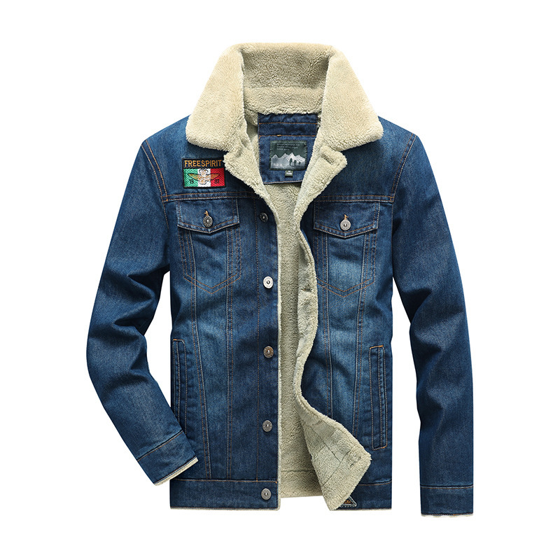 

Winter Denim Jacket Men Casual Plus Velvet Thick Coat, Black;brown