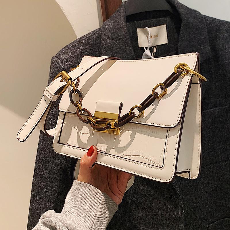 

Crocodile pattern Square Tote bag 2021 Fashion New Quality PU Leather Women's Designer Handbag Vintage Shoulder Messenger Bag, Black