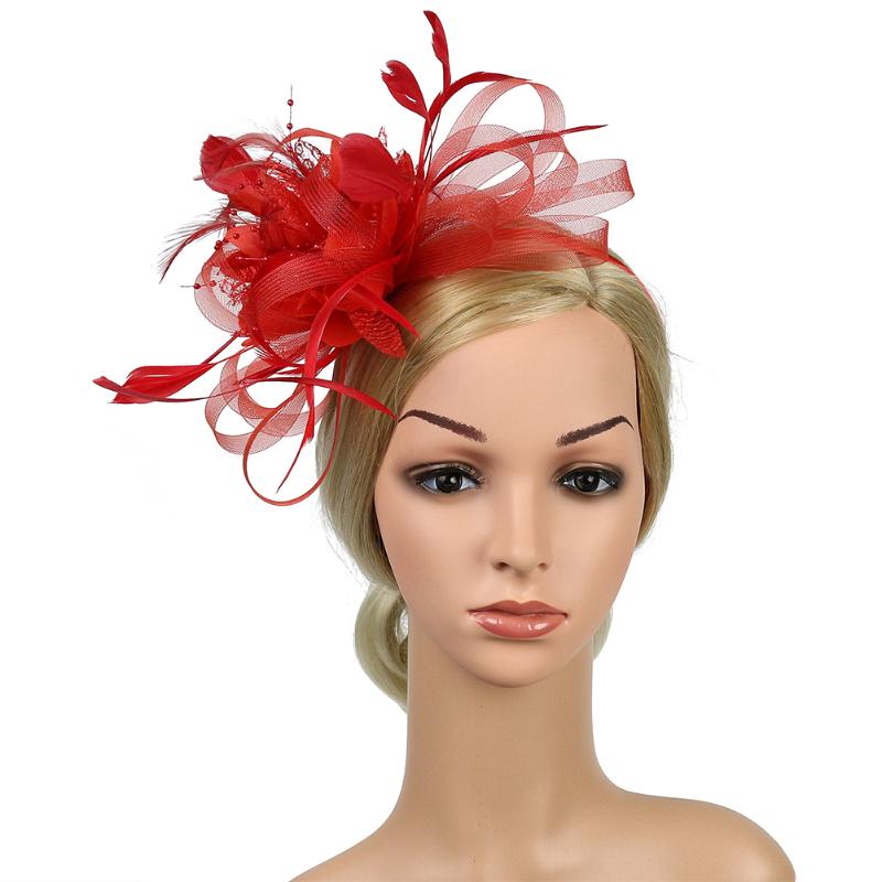 

Feather Mesh Women Fedoras Gift Bridal Banquet Party Hat Day Bowknot Fascinator Headband Cocktail Wedding, Navy
