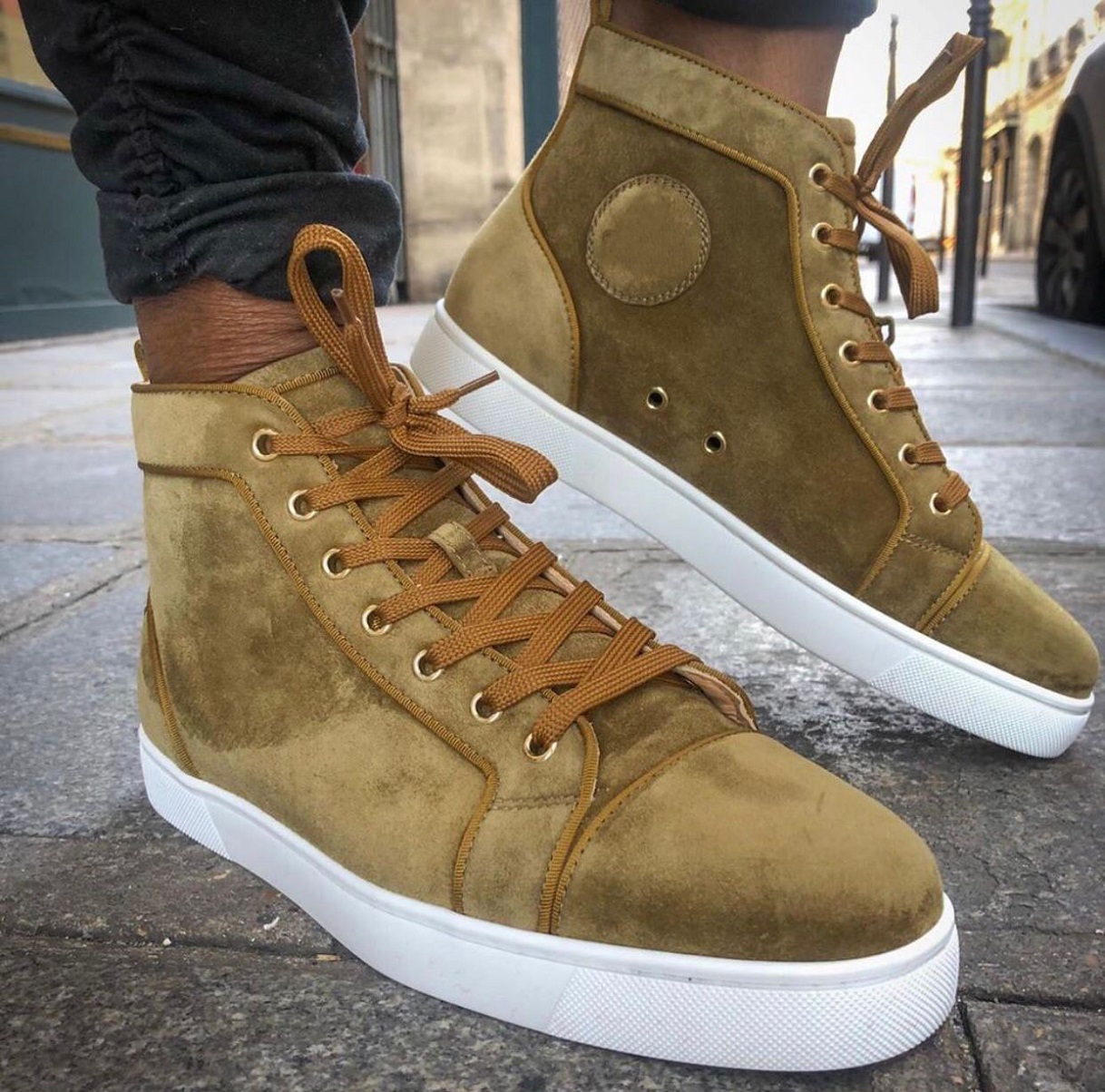 

Famous Calfskin Leather Red Bottom Shoes Men's High Top Sneaker Party Wedding Red Sole Skateboard Casual Walking EU35-47,WithBox, 12