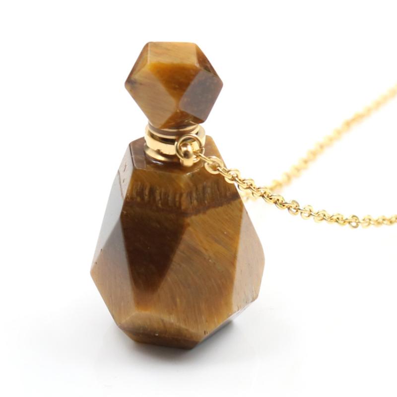 

xinshangmie Natural Tiger Eye Stone Perfume Bottle Essential Oil Diffuser Perfume Bottle Pendant For Women Charm Jewelry