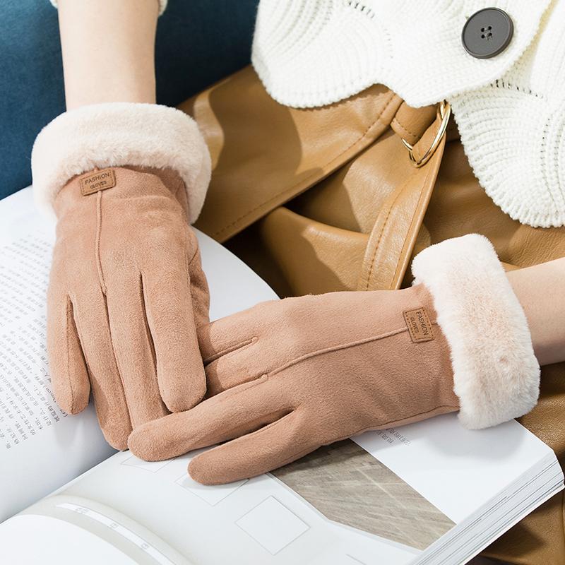 

Fashion Women'S Leather Gloves Suede Gloves Winter Warm Screen Sense Full Finger
