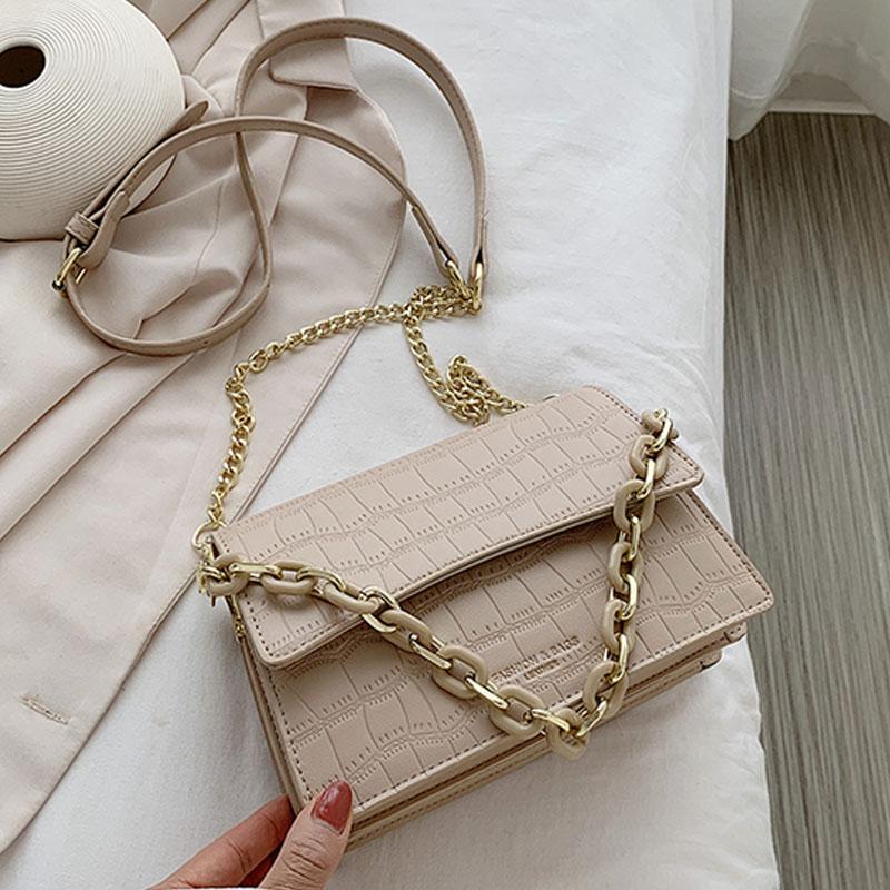 

Crocodile Pattern Chain Shoulder Bag For Women 2021 Retro Quality Crossbody bags Travel Cross Body Bag Chain Handbag, Black