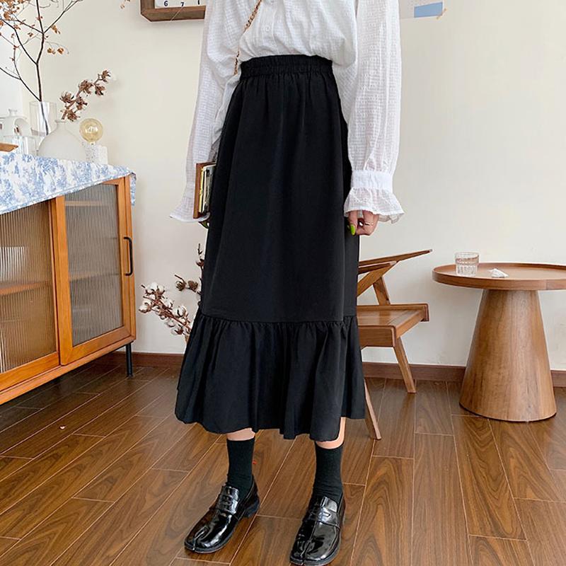 

and autumn 2020 New Retro French fishtail skirt high waist thin medium length black elastic waist skirt women's, See chart