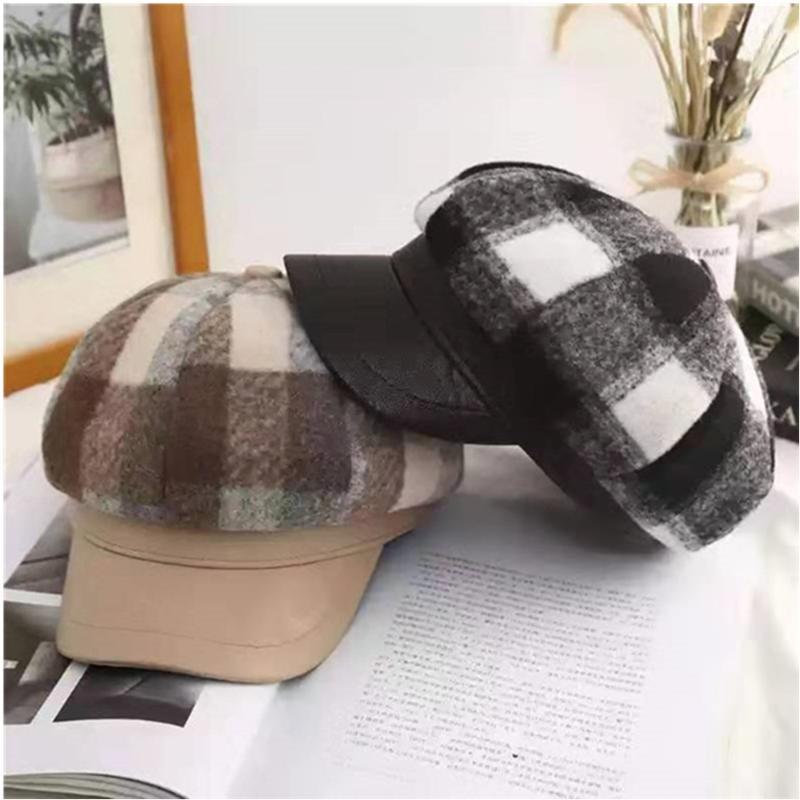 

Belle octagonal hat ladies warm plaid navy newsboy hat autumn and winter wild painter pumpkin1