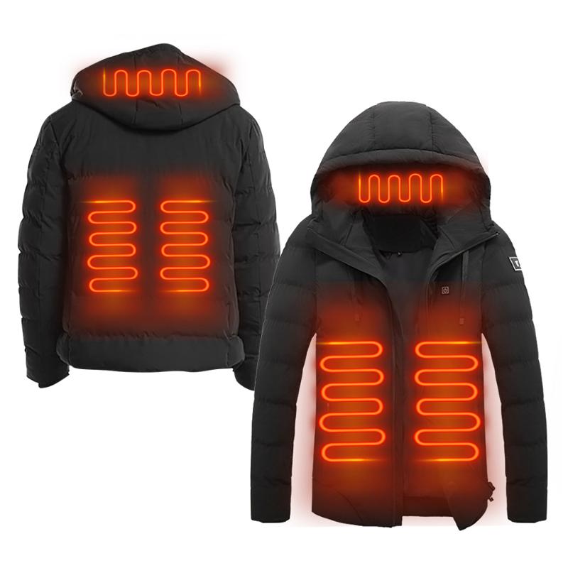 

2021 NWE Men Winter Warm USB Heating Jackets Smart Thermostat Pure Color Hooded Heated Clothing Waterproof Warm Jackets, Black