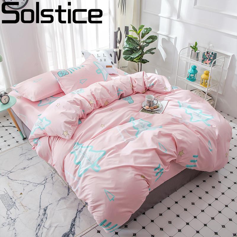 

Solstice Home Textile Christmas Tree Pink Duvet Cover Pillowcase Bed Sheet Girl Kid Teen Bedding Set Queen Twin 3-4Pcs Bedlinens
