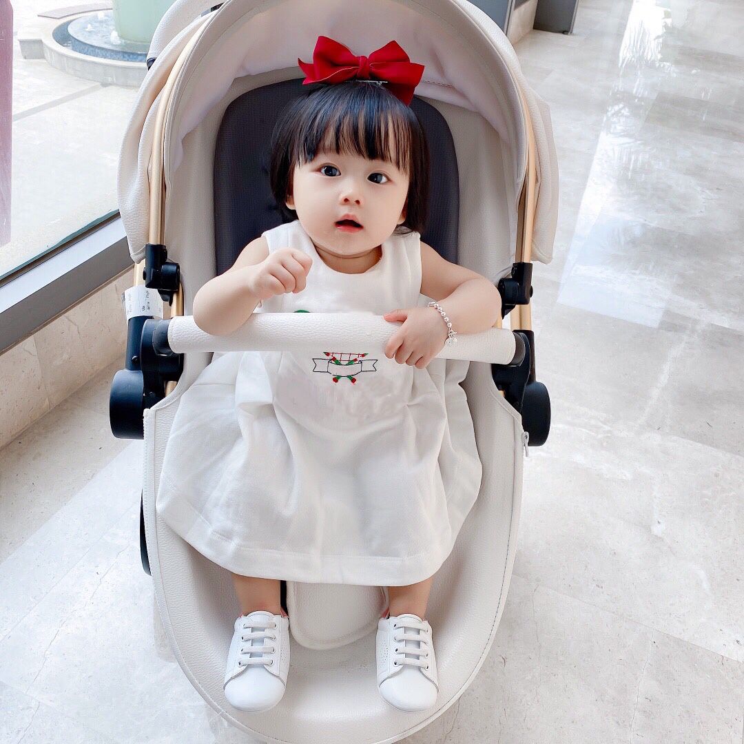 

high quality free shipping Girls' linen fashion dress 2021 summer short sleeves loose baby princess dress, White