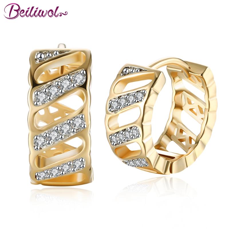 

Beiliwol Hoop Earrings for Women Circle Hollow Round CZ Stone Champagne Gold Color Fashion Jewelry Wedding Gift for Female 2021