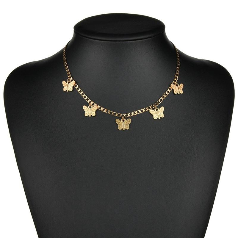 

Vintage Gold Silver Color Butterfly Pendant Necklace Female Clavicle Chain Fashion New Design Jewelry Party Gift