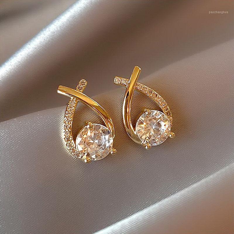 

Stud VENTFILLE Sterling Silver Micro Inlaid Shiny Zircon Earrings For Woman's Luxury Accessories Fashion Party Girls Jewelry, Golden;silver