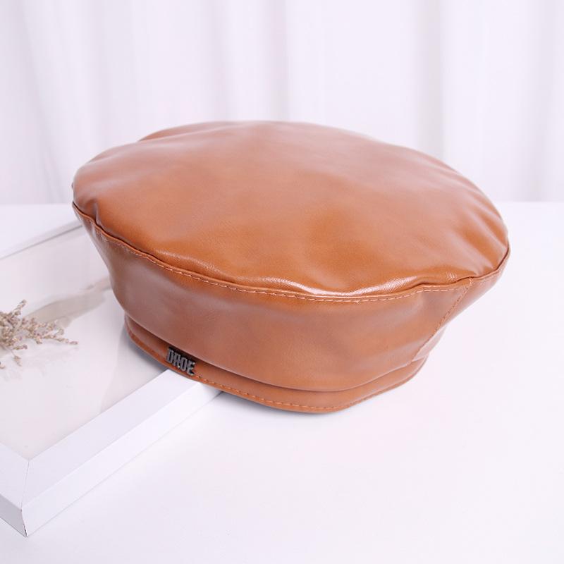 

2020 Solid leather buckle beret painter hat octagonal hats for women and girl 10, Black