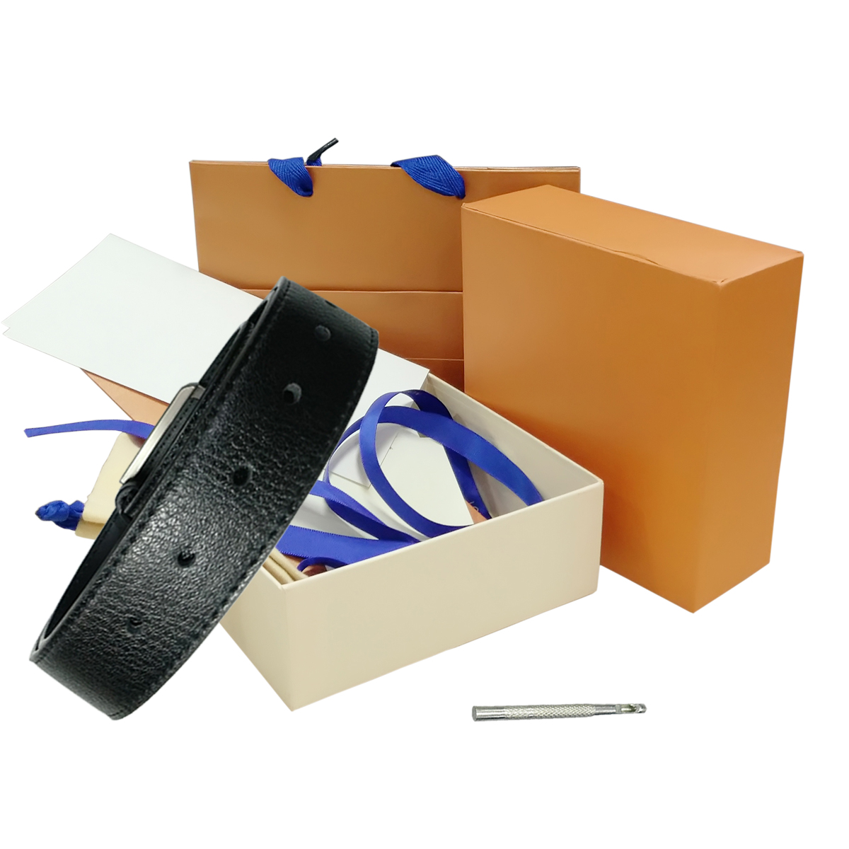 

2022 Designer Belts mens womens Belt Black Genuine Leather black Gold Smooth Buckle with orange Box Dust Bag Gift #VZ100-125cm, Original big box
